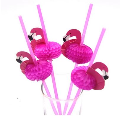 Paille Flamant Rose Plastique