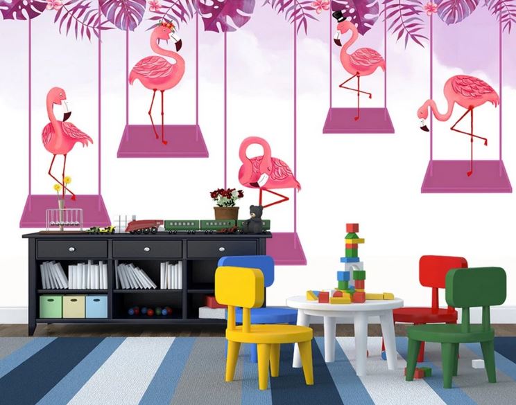 Papier Peint Flamant Rose 4 Murs Balance pas cher
