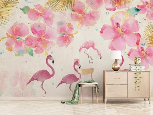 papier peint flamant rose pas cher