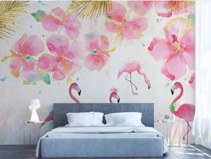Papier Peint Flamant Rose 4 Murs Fleurs
