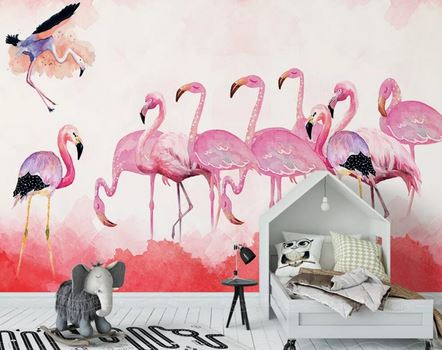 Papier Peint Flamant Rose 4 Murs Groupe