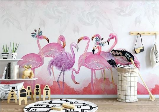 Papier Peint Flamant Rose 4 Murs Jeux