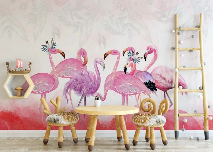 Papier Peint Flamant Rose 4 Murs Jeux enfants