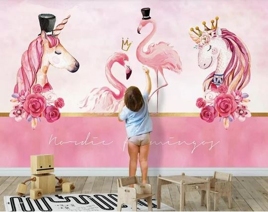 Papier Peint Flamant Rose 4 Murs licorne