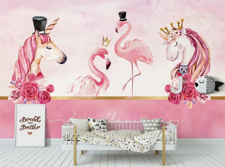 Papier Peint Flamant Rose 4 Murs tendance licorne