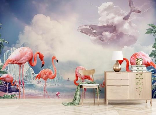 Papier Peint Flamant Rose 4 Murs Nuage