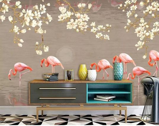 Papier Peint Flamant Rose 4 Murs Saison