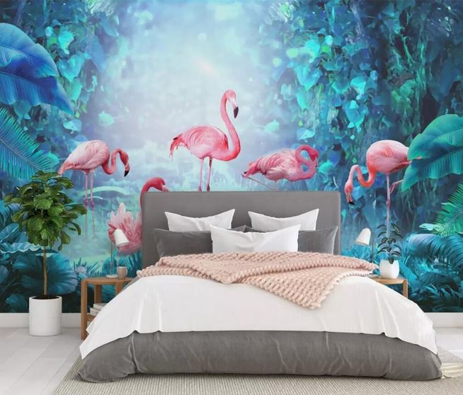 Papier Peint Flamant Rose Deco chambre facile a poser