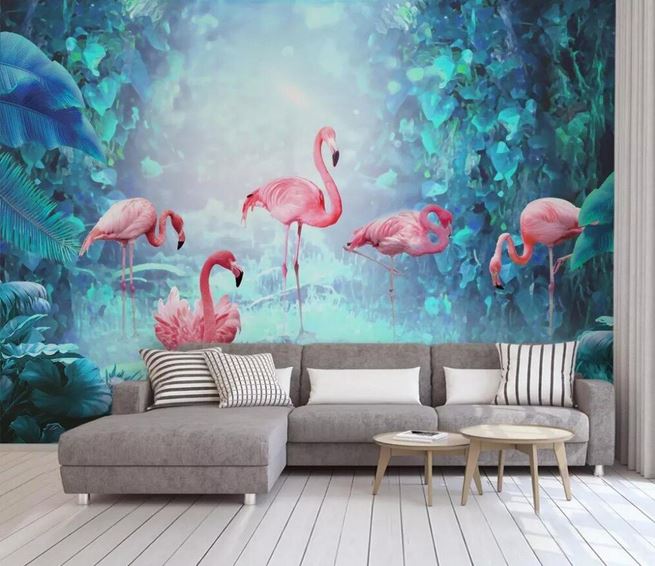 Papier Peint Flamant Rose Deco salon pas cher