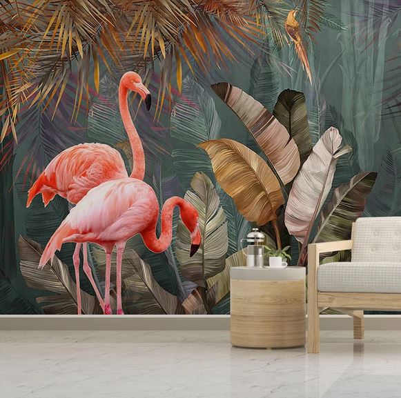 Papier Peint Jungle Flamant Rose
