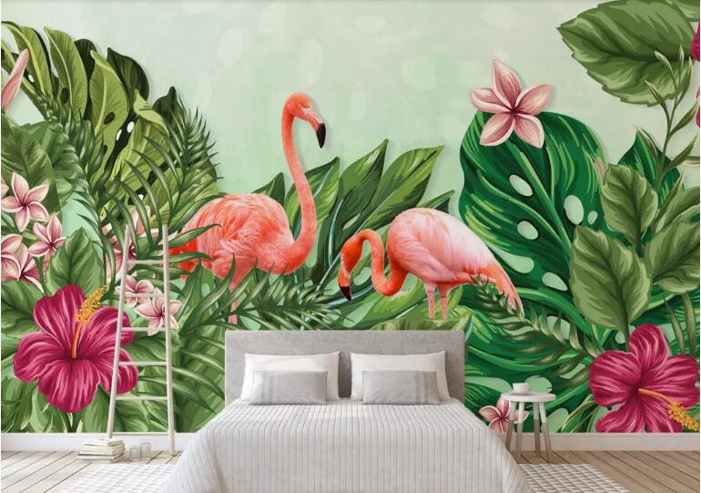 Papier Peint Panoramique Flamant Rose Jungle tendance pas cher