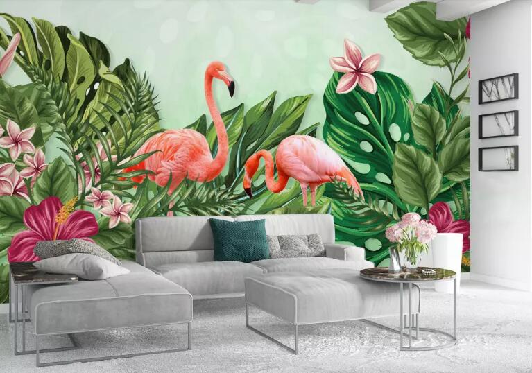 Papier Peint Panoramique Flamant Rose Jungle