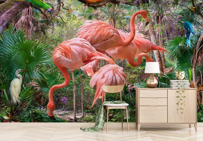 Papier Peint Panoramique Flamant Rose Tropical