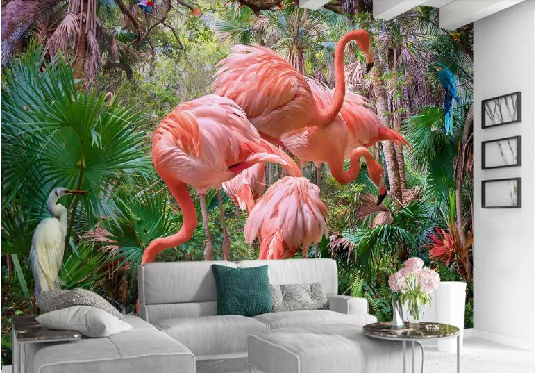 Papier Peint Panoramique Flamant Rose Tropical salon petit grand