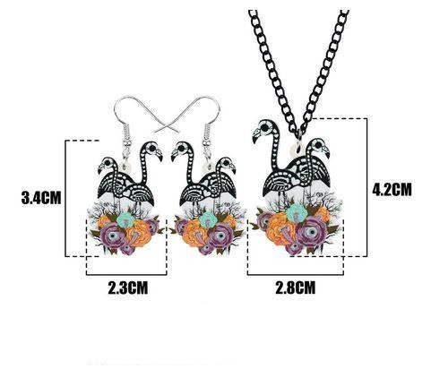 collier boucles d'oreilles flamant rose