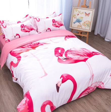 parure housse de couette flamant rose fluo gros plan pas cher