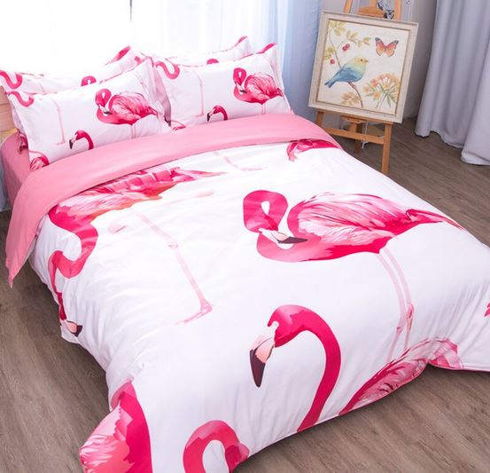 parure de housse de couette taie d'oreillers flamant rose