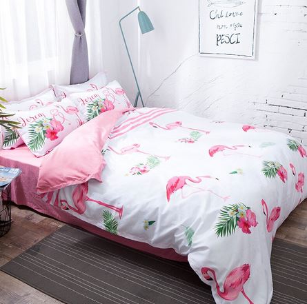 parure de lit housse de couette taies assorties flamant rose