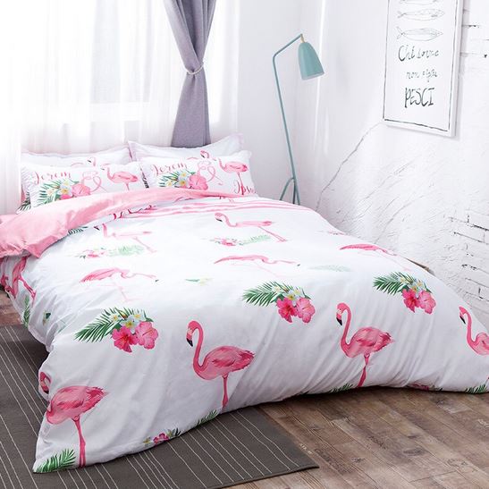 parure housse de couette taie d'oreiller flamant rose