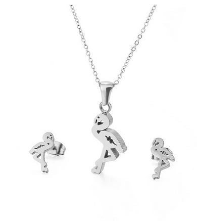 ensemble de bijoux flamant rose en argent