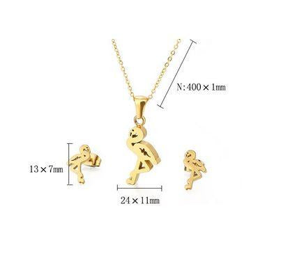 pendentif et boucles d'oreilles or flamant rose