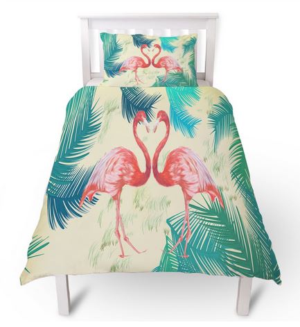parure de lit flamant rose amoureux