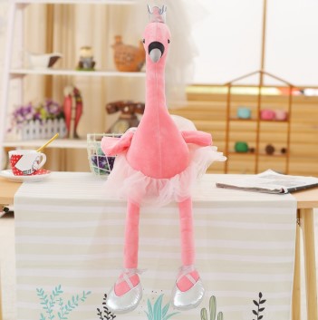 flamant rose en danseuse peluche argent