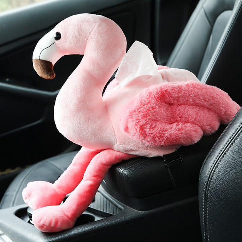 flamant rose en peluche distributeur mouchoir