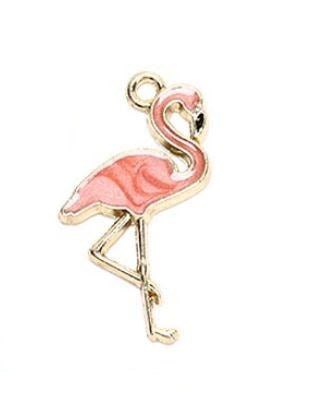 pendentif flamant rose or et email