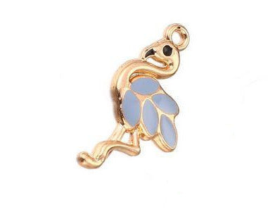 flamant rose en pendentif or et gris