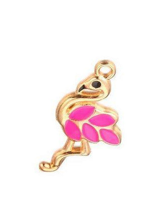 pendentif flamant rose or email rose