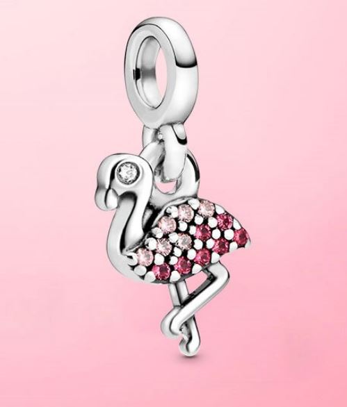 pendentif flamant rose en argent avec zircon