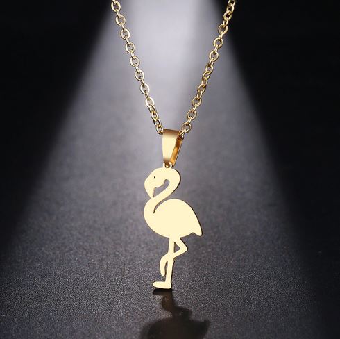 pendentif flamant rose plaque or
