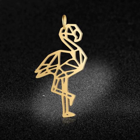 pendentif flamant rose en origami couleur or