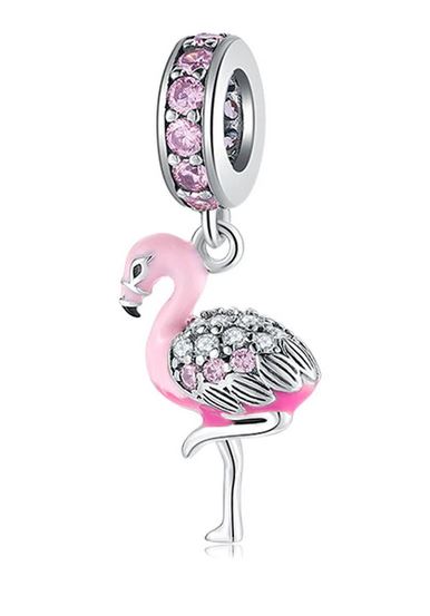 pendentif flamant rose en strass et cristal