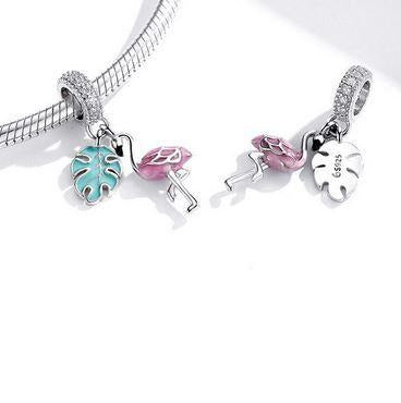pendentif breloque flamant rose zircon