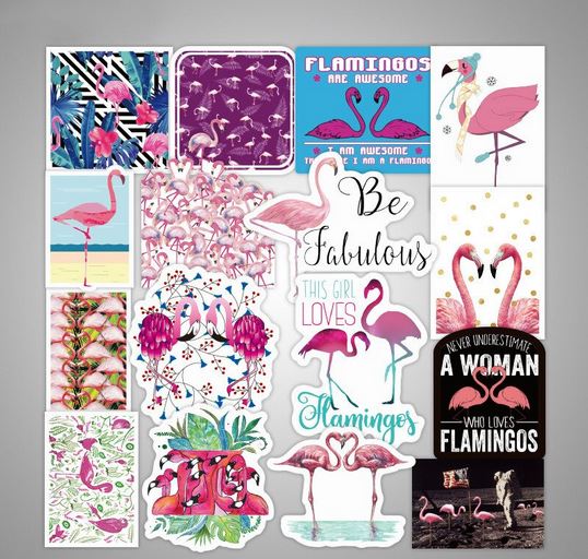 sticker flamant rose kawaii rectangulaire timbre