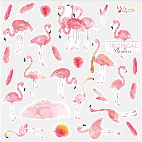 sticker flamant rose avec plumes roses