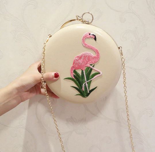 petit sac rond flamant rose beige femme