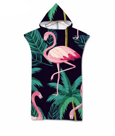 beau poncho eponge capuche flamant rose