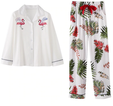 pyjama blanc flamant rose chic femme coton