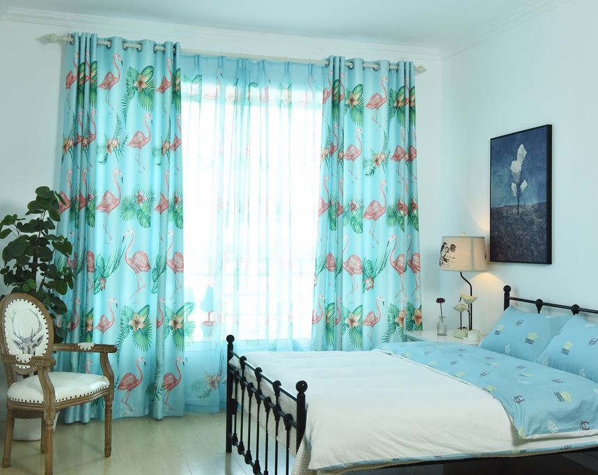 rideaux de chambre flamant rose