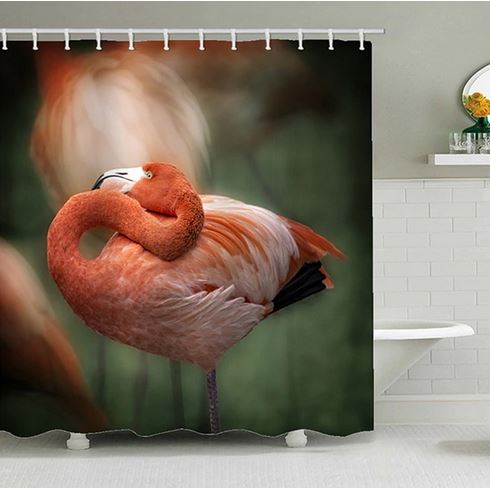 rideau de douche flamant rose realiste