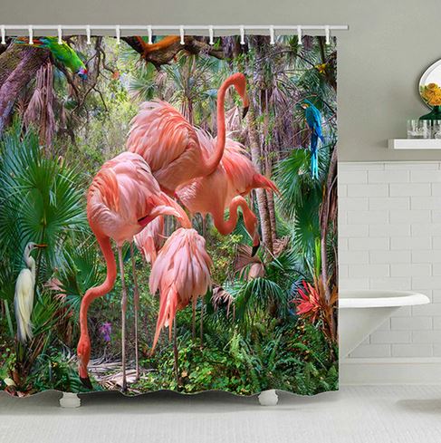 rideau de douche flamant rose tropical