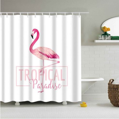 rideau de douche flamant rose blanc