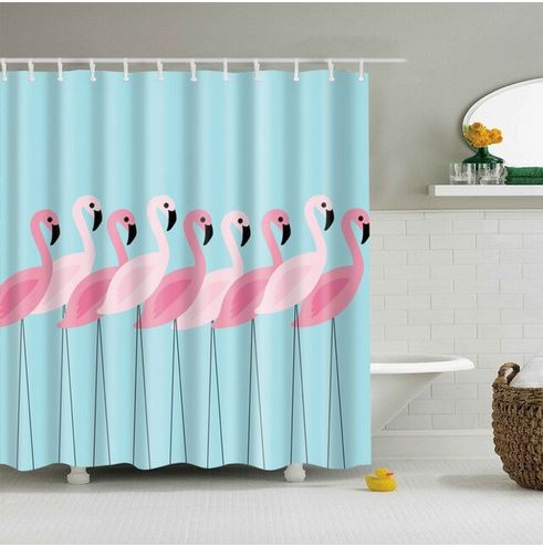rideau pour la douche avec flamant rose