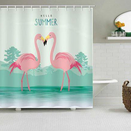 rideau de douche avec flamant rose