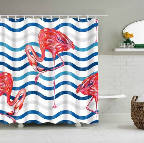 rideau pour salle de douche flamant rose sur 1 patte