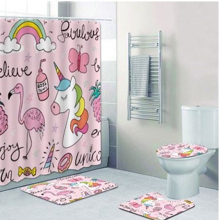 rideau de douche flamant rose licorne