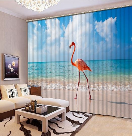 rideaux flamant rose realiste 3d
